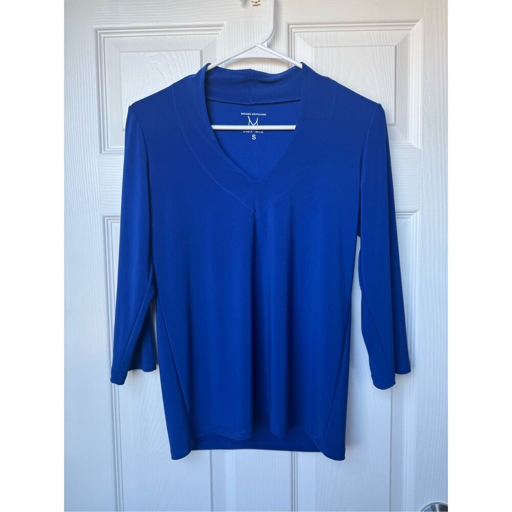 Marianne Monteleone Blouse Small Women's Royal Blue Half Sleeve Liquid Knit